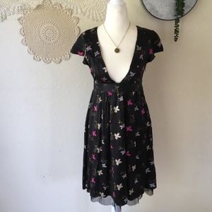 Free people silk tulle floral kimono dress 6 deepv